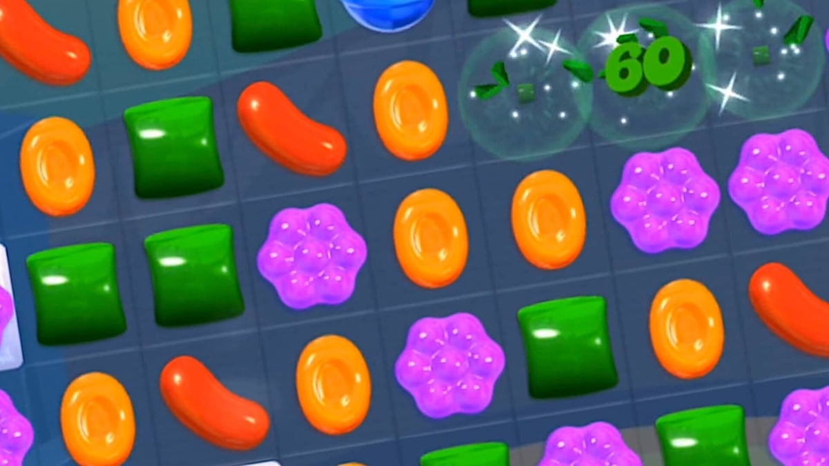 A close-up of a game of Candy Crush Saga, a King game
